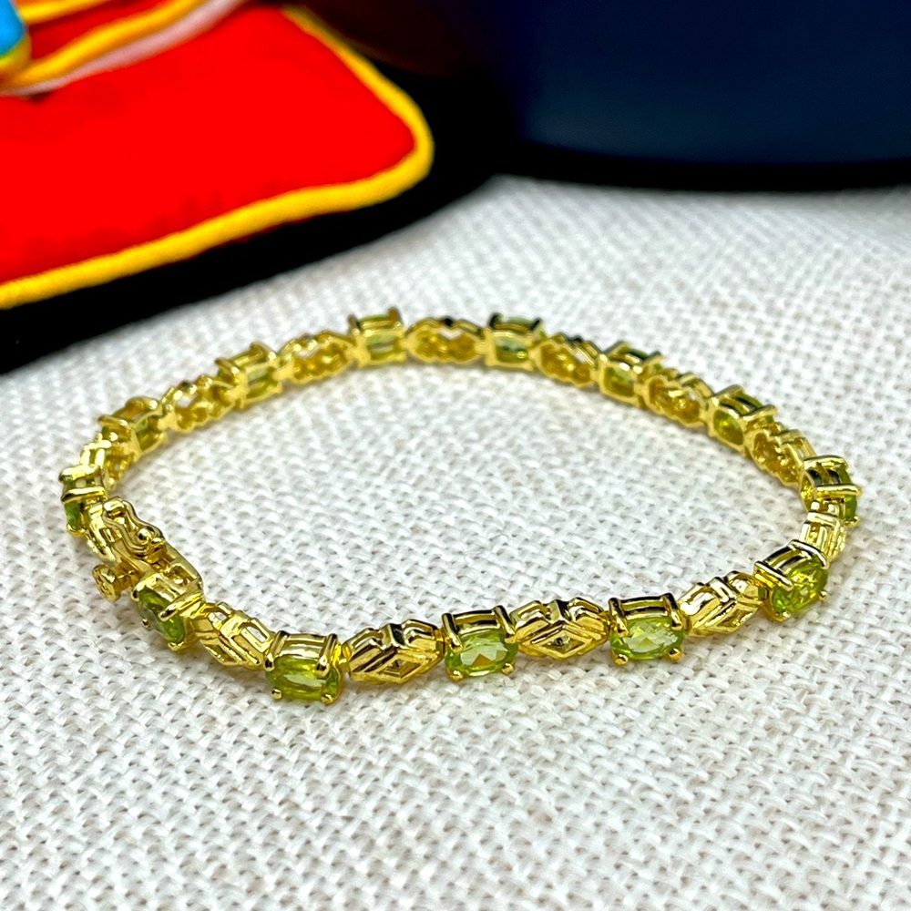 Vintage JJT Gold Vermeil 925 Sterling Genuine Peridot Link Bracelet 7.25"